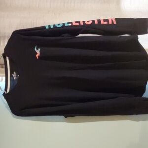 Hollister Men's Black Long Sleeve Tee with Colorful Logo